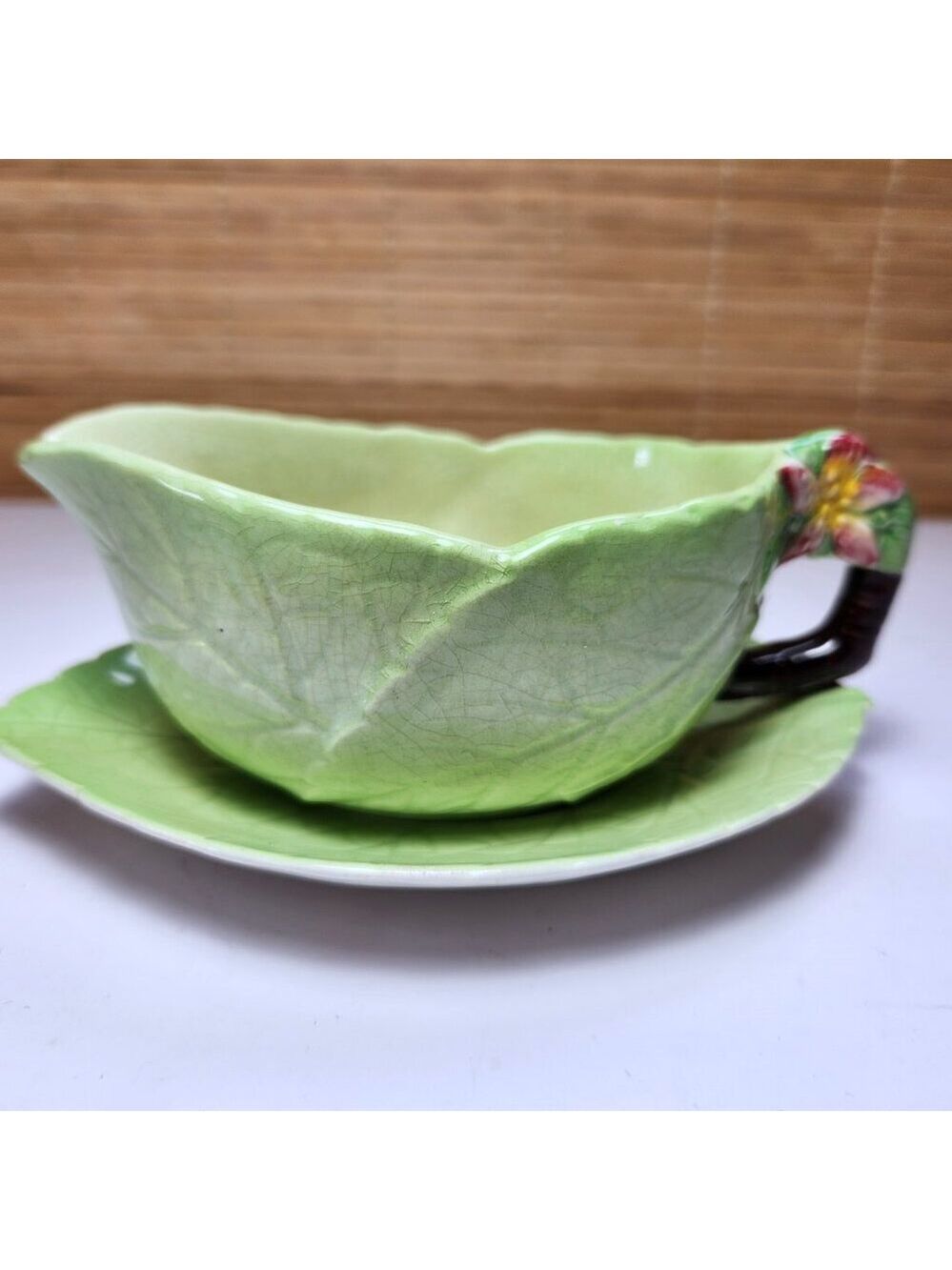 Vintage Carlton Ware Apple Blossom Sauce Boat Gravy Underplate Green Leaf 1940s